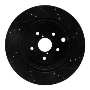 Subaru WRX Brake Rotor (1) - Rear Left - R1 Concepts - Drilled & Slotted - Black - `08-`20